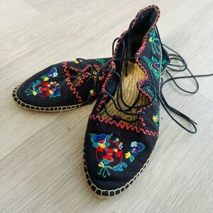 Tory Burch Sonoma Espadrilles Embroidered Lace Up